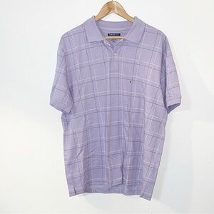 Van Heusen purple men’s black and gray windowpane short sleeve polo shirt